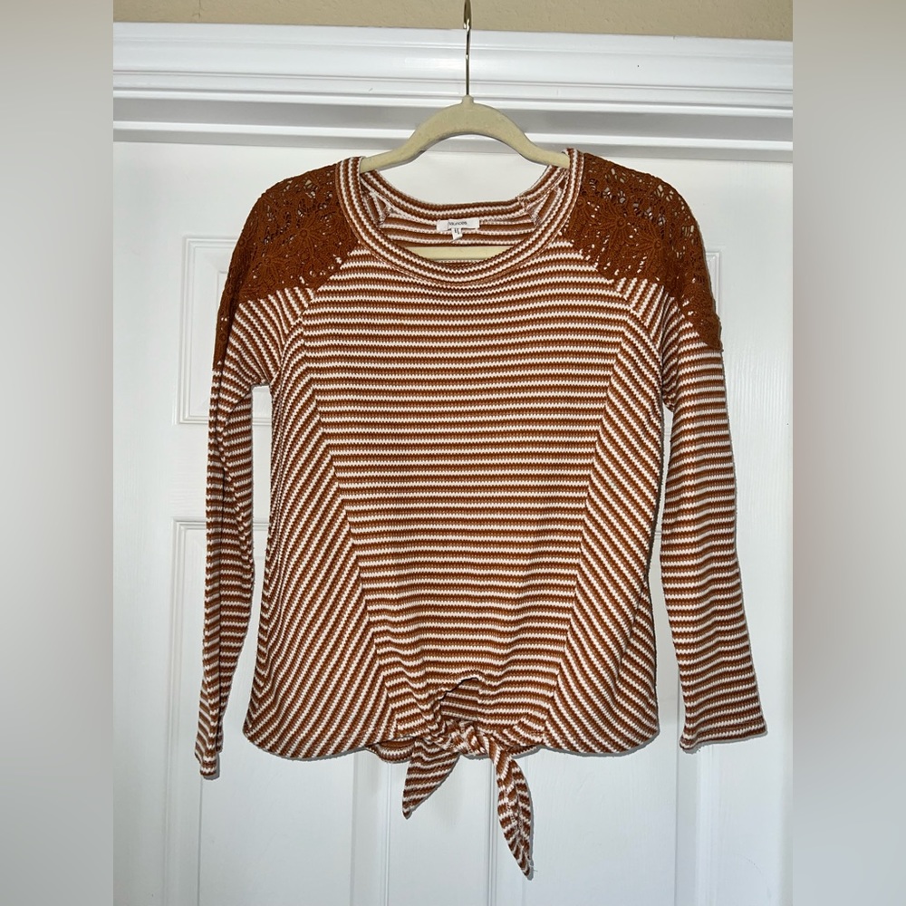 Long sleeve striped shirt, crocheted, comfortable, warm, stylish, & lightweight